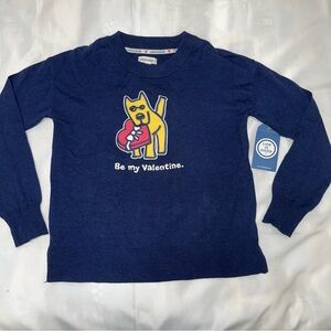 Life is Good sweater lightweight navy blue Be My Valentine with Rocket‎ small